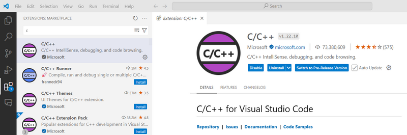 Instalacja C/C++ for Visual Studio Code